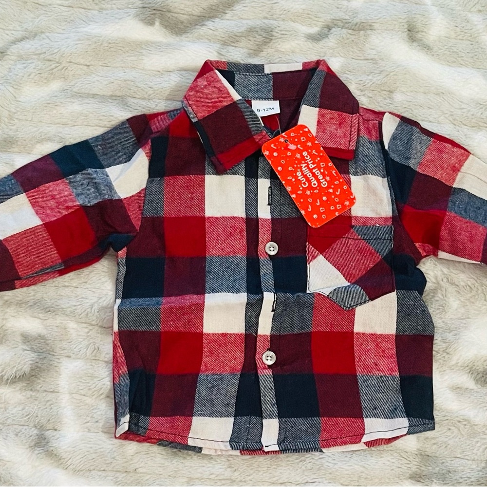 Kids Red and Blue Plaid Button-Down Shirt